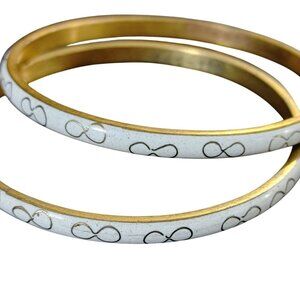 Robert Kuo Infinity Thin Cloisonné Bangle Bracelet Vintage White Gold Bow Motif